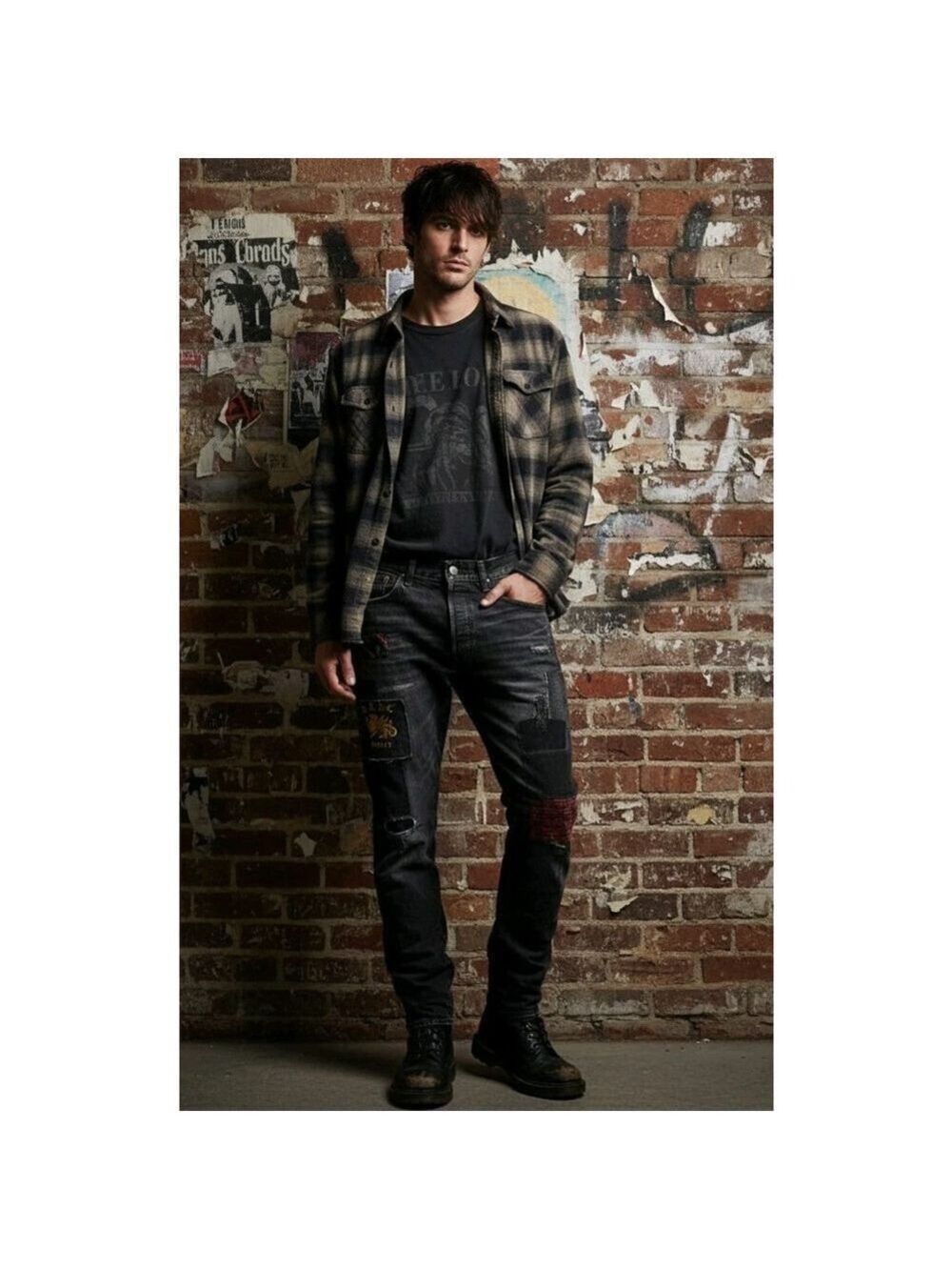 Polo Ralph Lauren Varick Jeans Mens 32X34 Patchwork Distressed Rare! Goth
